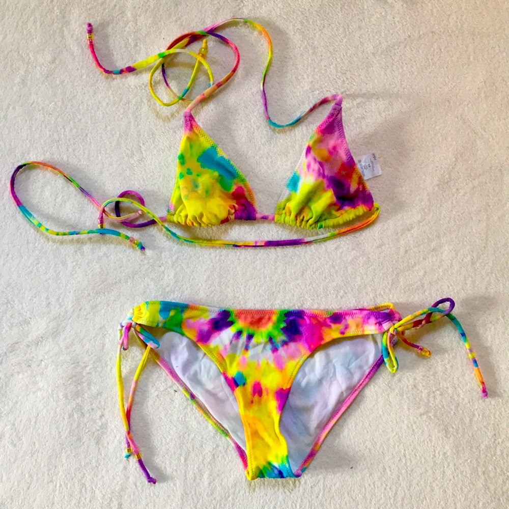 H & M rainbow tie dye string bikini
